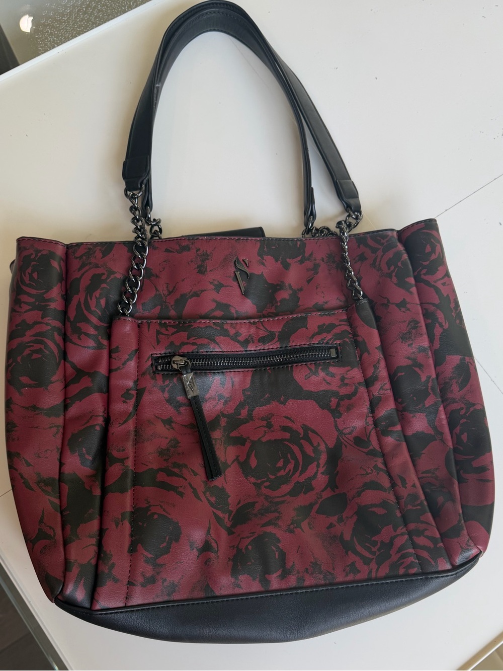 Simply Vera Vera Wang Black and Deep Red Floral Tote